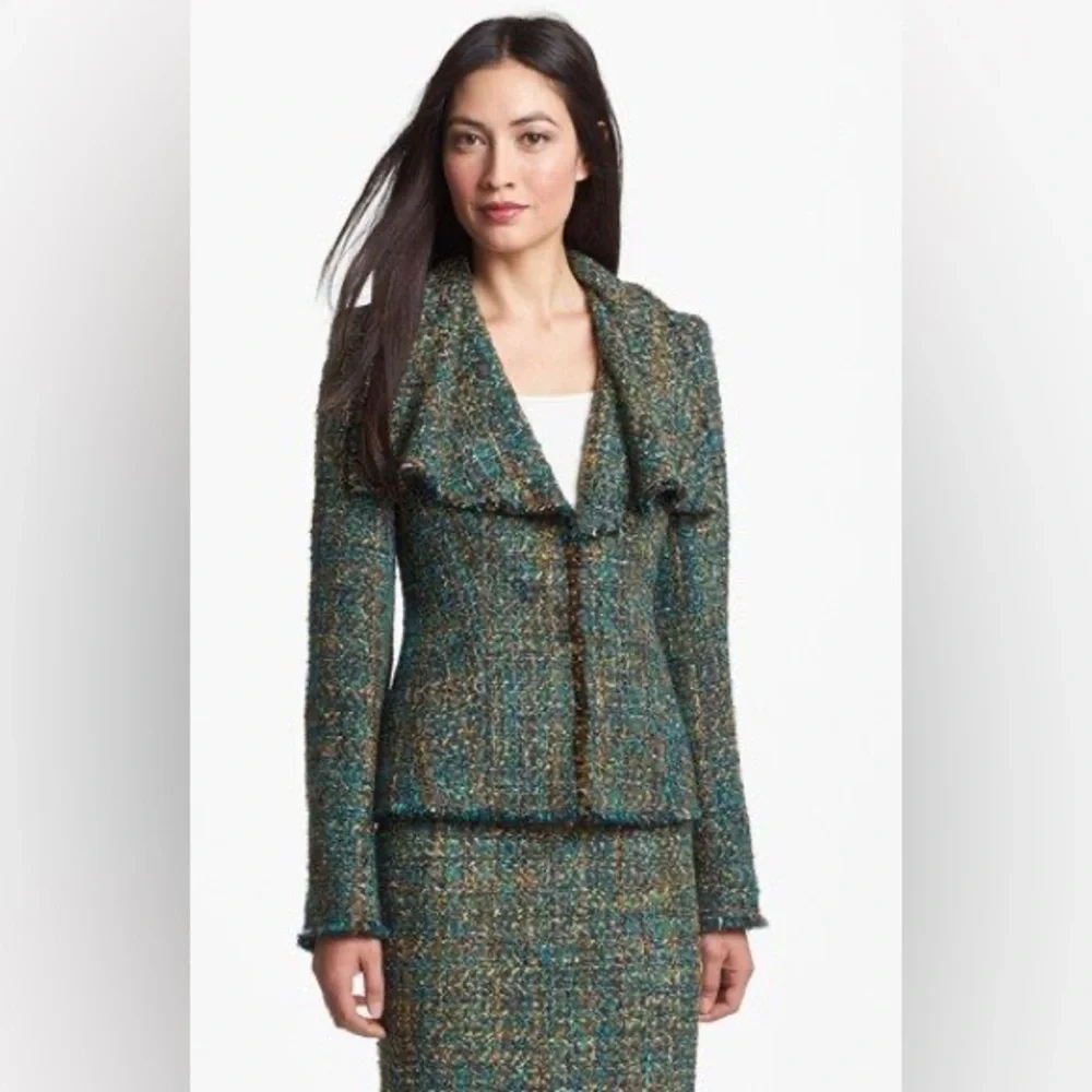 Lafayette 148 Tweed Skirt, Green Multicolor, Pencil, 8